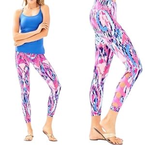 Lilly Pulitzer Caille Xsmall Legging Free Spirit Pink Criss Cross Banding‎ XS